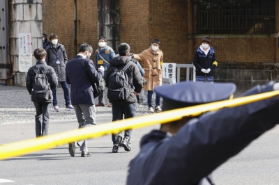 The crime scene following a stabbing near the University of Tokyo in January 2022