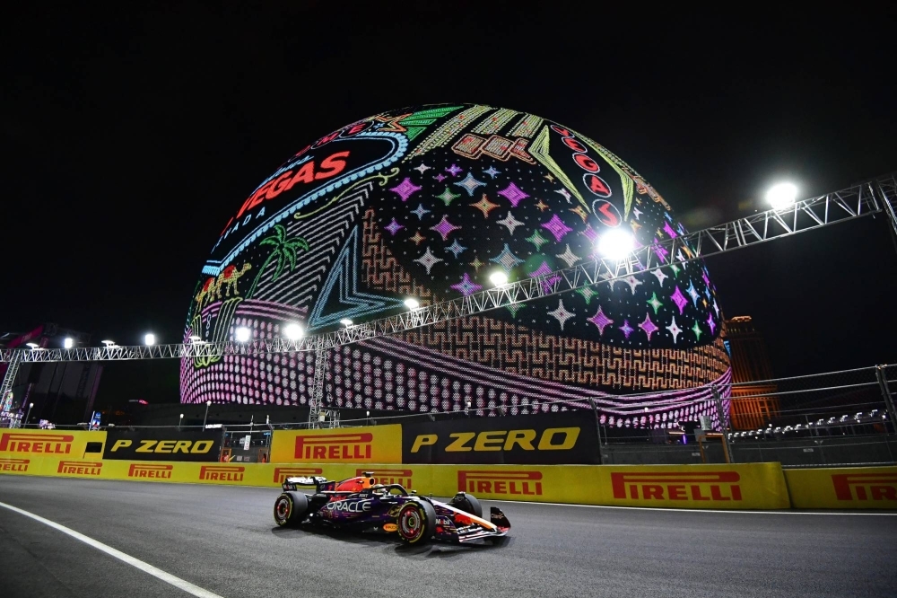 Red Bull's Max Verstappen drives during a practice session at the Las Vegas Strip Circuit on Thursday.