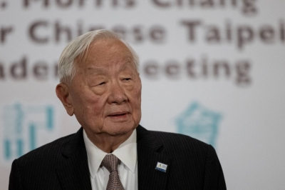 Morris Chang, the founder of semiconductor giant TSMC and Taiwan's Asia-Pacific Economic Cooperation summit envoy, attends a news conference during the summit in San Francisco on Friday.