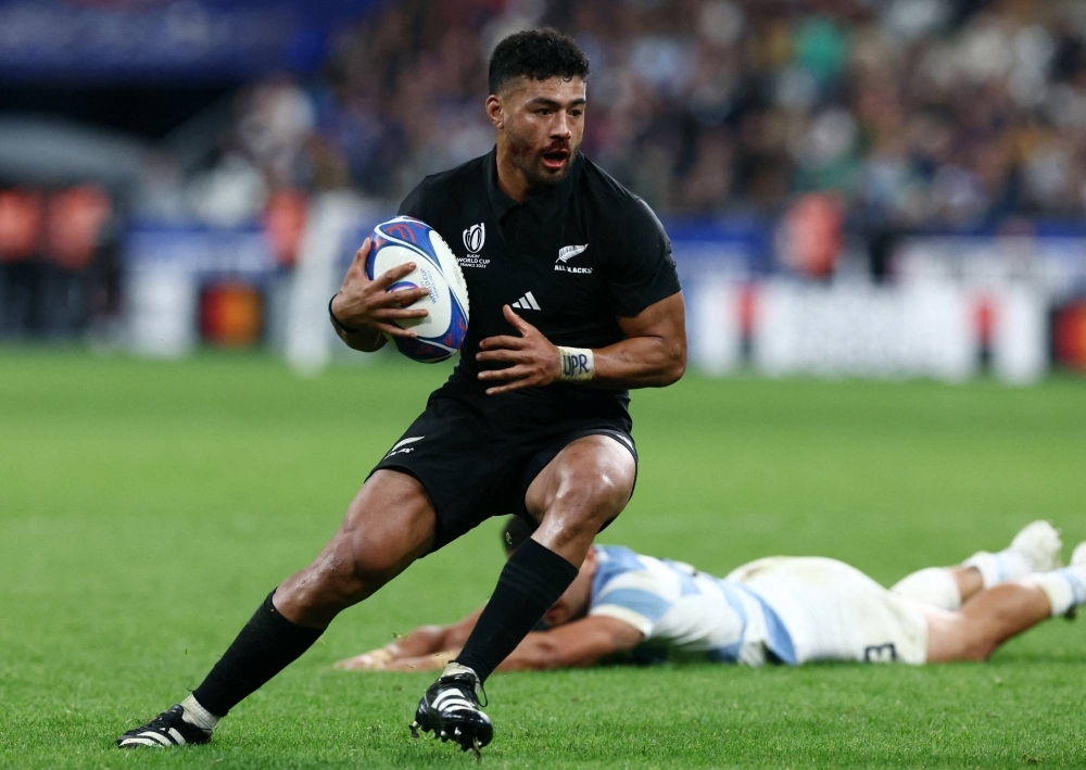 New Zealand's Richie Mo'unga in action against Argentina in the semifinals of the 2023 Rugby World Cup, in Saint-Denis, France, on Oct. 20