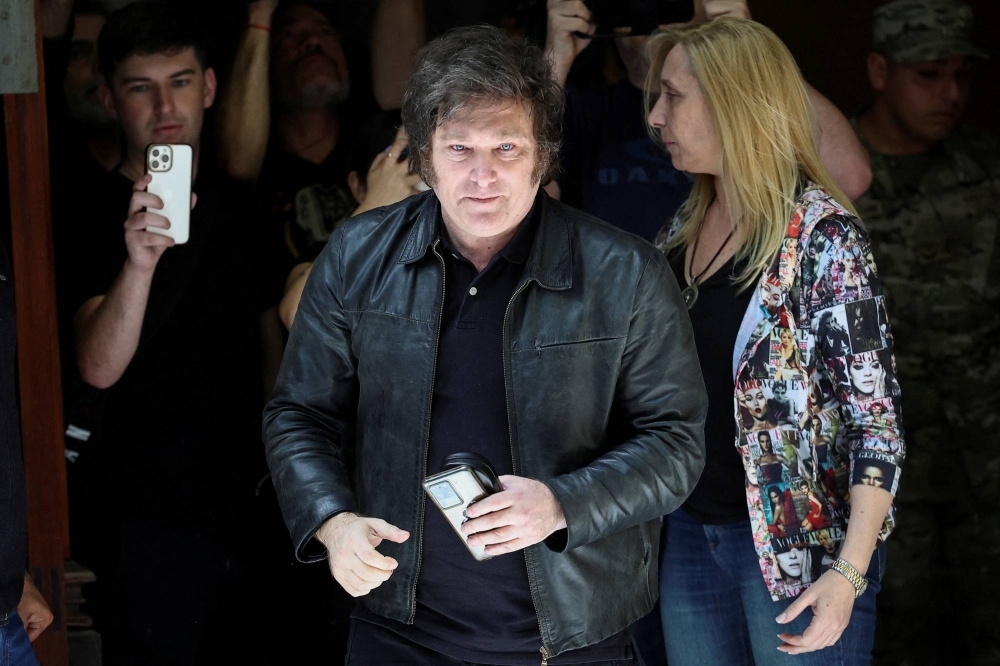 Argentina's president-elect Javier Milei at a polling station in Buenos Aires on Sunday