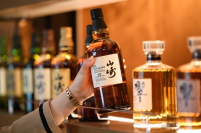 A bottle of Suntory Holdings' Yamazaki 25 Year Old whisky at the company's distillery in Shimamoto, Osaka Prefecture, in October