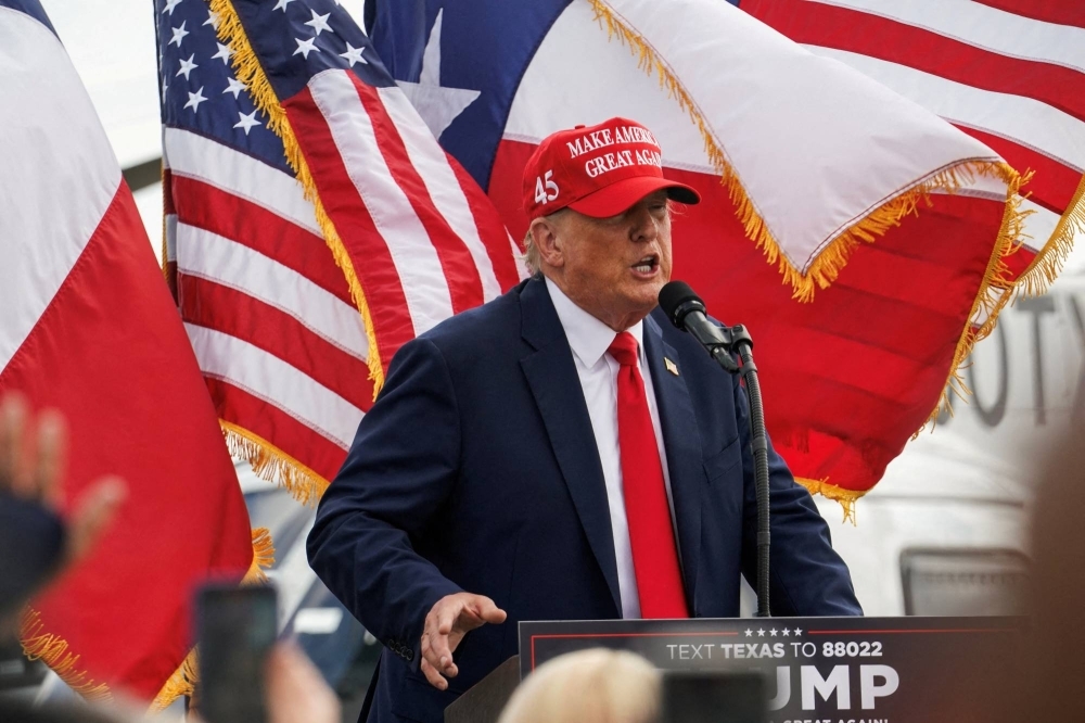 Former U.S. President Donald Trump, who is running for re-election, visits the southern border in Edinburg, Texas, on Sunday.