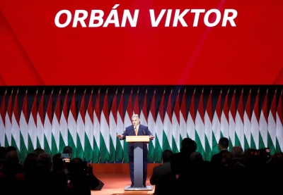Hungary's Prime Minister Viktor Orban delivers a speech in Budapest on Nov. 18, after he was re-elected leader at the congress of the governing right-wing Fidesz party.