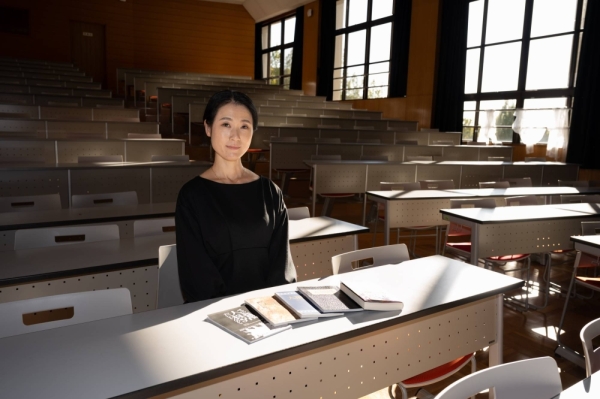 Yoshiko Koide sits in a classroom at Nagoya College where she teaches a Japanese-language observation seminar.