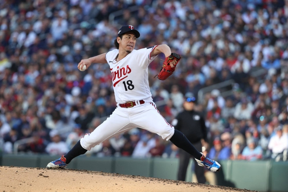 Kenta Maeda pitches for the Twins during the 2023 ALDS in Minneapolis, Minnesota, on Oct. 10.