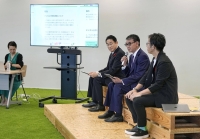 Prime Minister Fumio Kishida (third from right) and Digital Minister Taro Kono (second from right) attend a meeting with experts to discuss measures to implement administrative reforms through digitalization, held on Oct. 3 at the Digital Agency in Tokyo. | Kyodo
