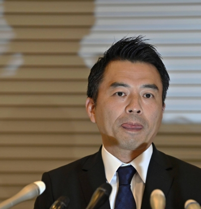 Masayuki Morii, president of the Pacific League's Rakuten Eagles, speaks at a new conference in Sendai on Thursday.