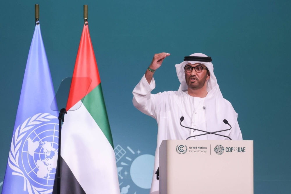 Sultan Ahmed Al Jaber, chief executive officer of Abu Dhabi National Oil Co. and president of COP28, speaks on the opening day of the U.N. climate conference in Dubai on Thursday.
