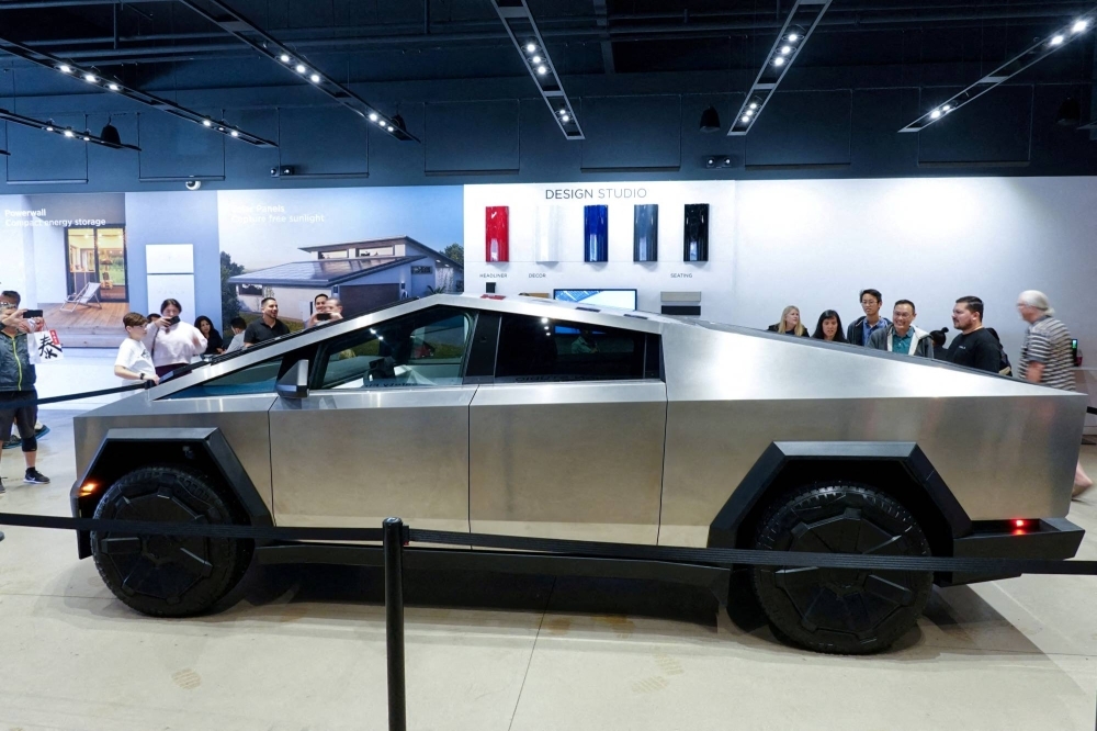 Tesla's new Cybertruck is displayed at a Tesla store in San Diego on Nov. 20.