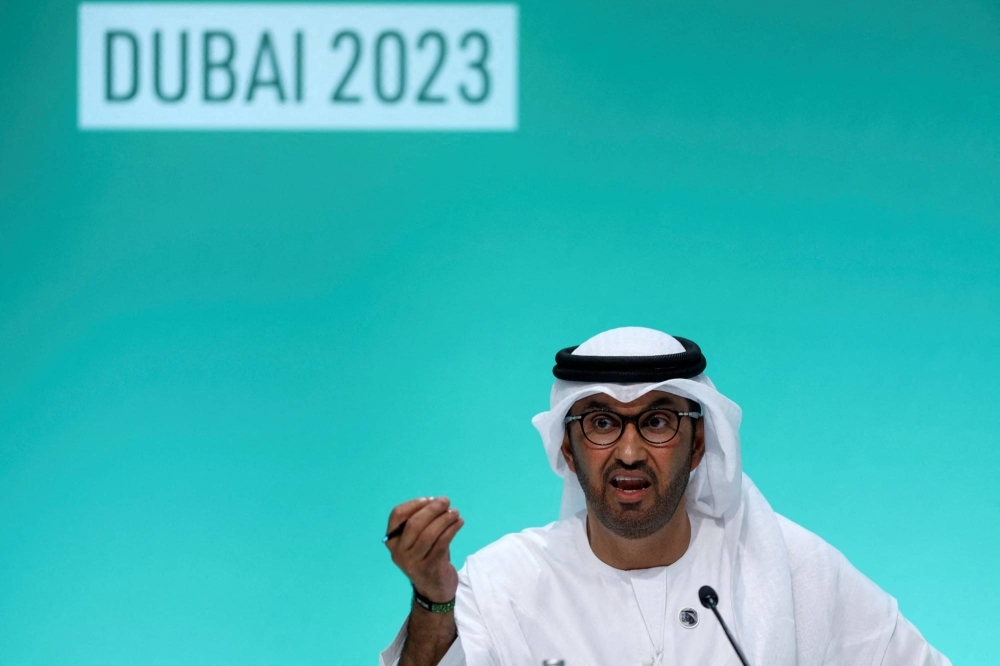 United Arab Emirates Minister of Industry and Advanced Technology and COP28 President Sultan Ahmed Al Jaber speaks during COP28 in Dubai on Thursday.