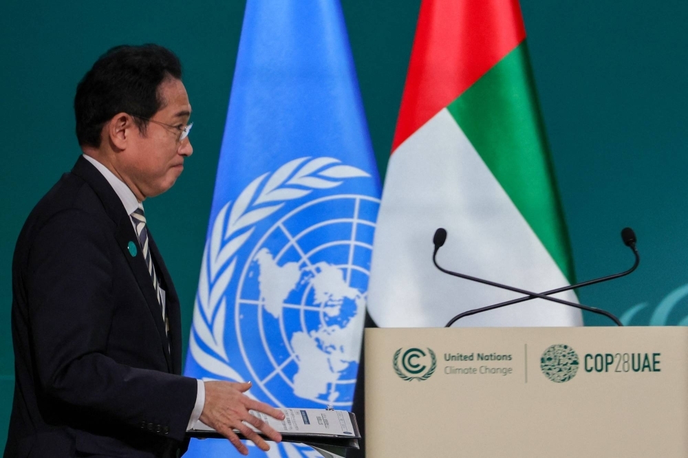 Prime Minister Fumio Kishida prepares to speak at a COP28 session in Dubai on Friday. 