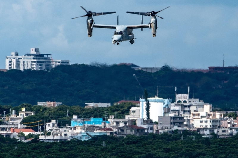 A U.S. military Osprey at the Futenma base in Ginowan, Okinawa Prefecture, in 2022