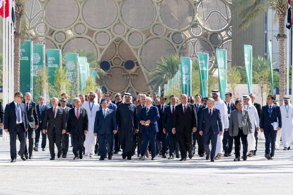 World leaders prior to the opening ceremony of the COP28 summit in Dubai on Friday. 