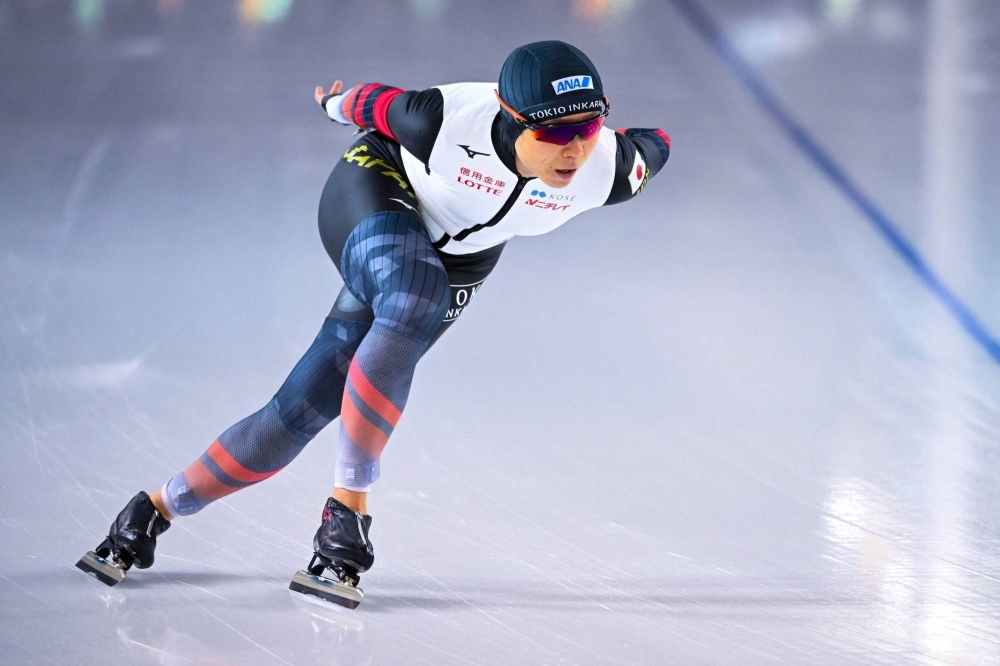 Japan's Miho Takagi competes in the 1000 meters during a World Cup event in Stavanger, Norway, on Friday. 