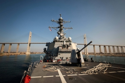 The USS Carney guided-missile destroyer transits Egypt's Suez Canal on Oct. 18.