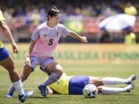Hikaru Naomoto moves with the ball during Nadeshiko's Japan's 2-0 win over Brazil in a friendly in Sao Paulo on Sunday. | KYODO