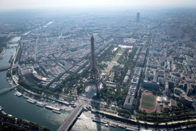 An aerial view shows the Eiffel tower by the River Seine in Paris. A plan to hold the opening ceremony of the 2024 Paris Olympics on the river looks set to go ahead, even after a deadly attack in the French capital at the weekend.