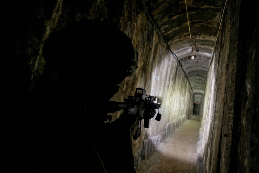 An Israeli soldier secures a tunnel underneath Shifa hospital in Gaza City, in the Gaza Strip, on Nov. 22.