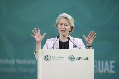 Ursula von der Leyen, president of the European Commission, speaks during the Summit on Methane and Other Non-CO2 Greenhouse Gases on day three of the COP28 climate conference in Dubai on Saturday.