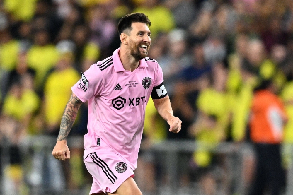 Inter Miami forward Lionel Messi celebrates after his team won the Leagues Cup final against Nashville SC on Aug. 19. 