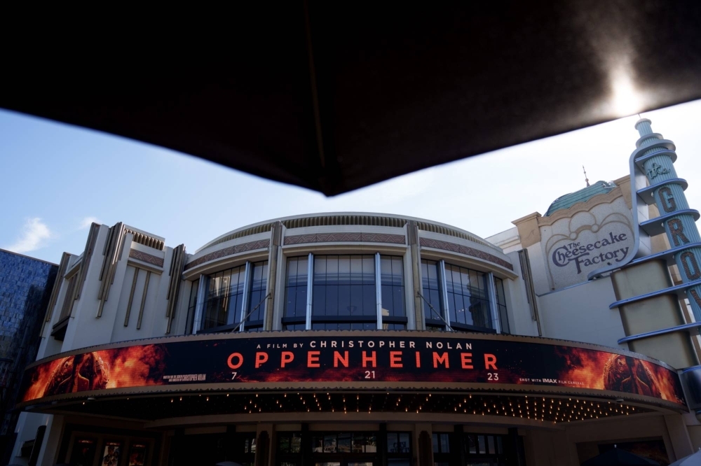 A sign for "Oppenheimer" at a movie theater in Los Angeles. The film will open in Japan next year.