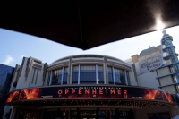 A sign for "Oppenheimer" at a movie theater in Los Angeles. The film will open in Japan next year. | Bloomberg