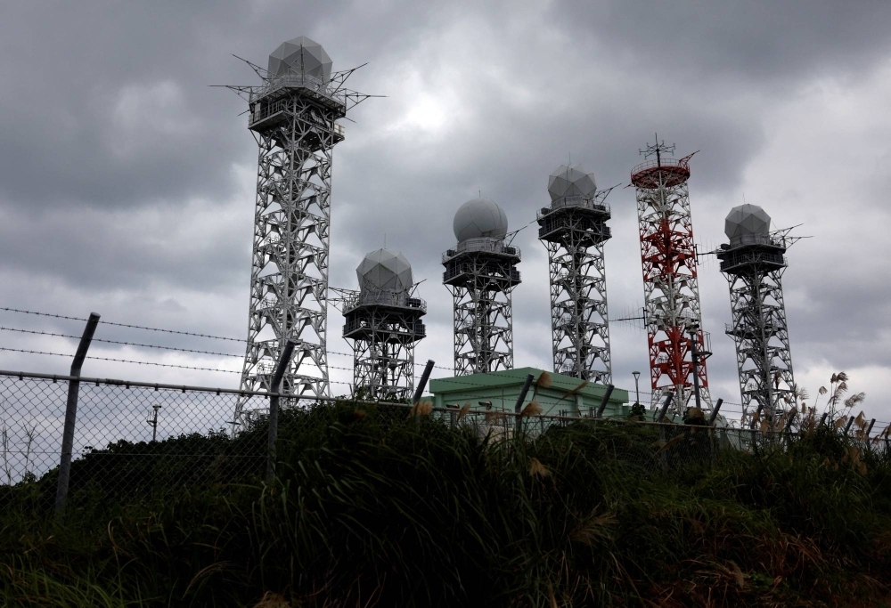 A radar facility set up for coastal surveillance by the Ground Self-Defense Force's Yonaguni base on Yonaguni island in Okinawa Prefecture.