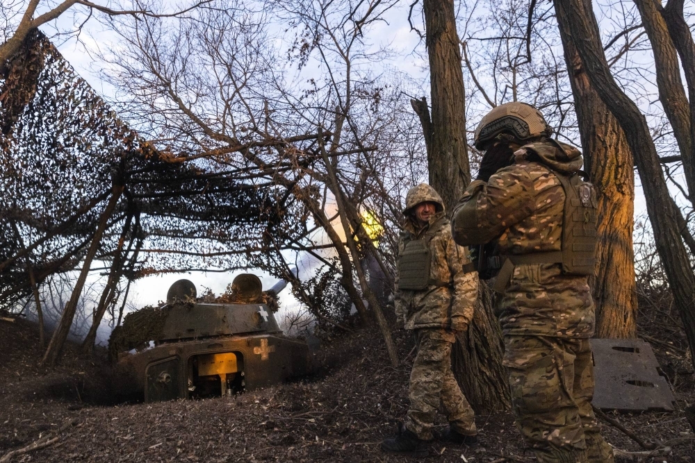 Ukrainian soldiers fire a self-propelled howitzer near Borova-Svatove, in Ukraine’s Kharkiv region on Wedesday.