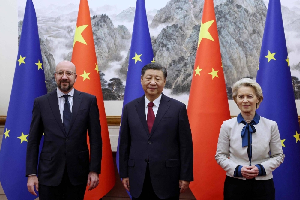 Chinese leader Xi Jinping receives European Commission President Ursula von der Leyen and European Council President Charles Michel ahead of the 24th EU-China Summit in Beijing on Thursday.