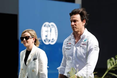 Mercedes team principal Toto Wolff and his wife, F1 Academy chief Suzie Wolff, at the Saudi Arabia Grand Prix in March 2022