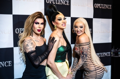 Drag queens (from left) Trinity the Tuck, Manila Luzon and Kylie Sonique Love headlined the most recent edition of Opulence, Tokyo's fast-growing drag performance extravaganza. 