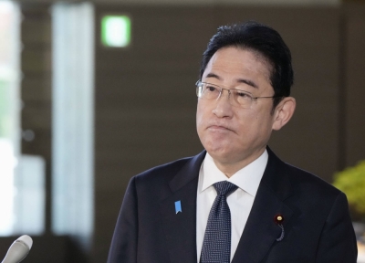 Prime Minister Fumio Kishida speaks to reporters at the Prime Minister's Office in Tokyo on Monday.