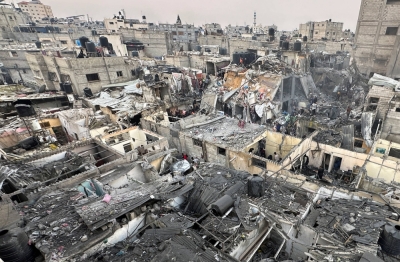 Damaged buildings following an Israeli air strike on Tuesday