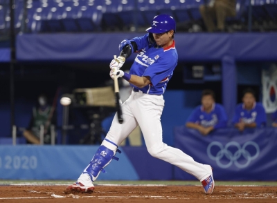 South Korean outfielder Jung Hoo Lee during the Olympic semifinal against Japan in Tokyo in 2021.