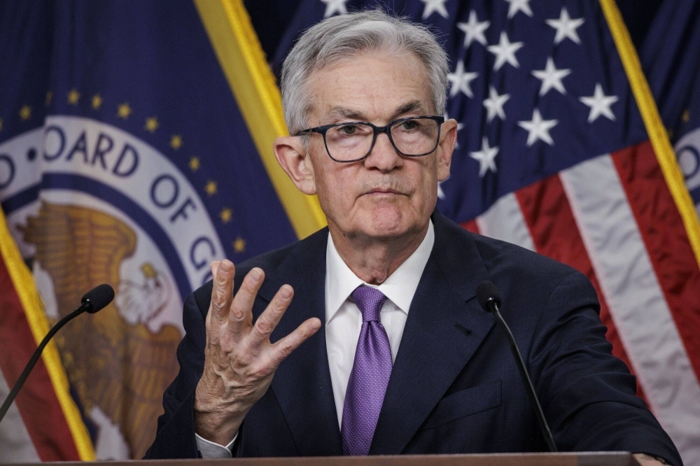 Jerome Powell, chairman of the U.S. Federal Reserve, speaks during a news conference following a Federal Open Market Committee meeting in Washington on Wednesday. The Federal Reserve held interest rates steady for a third meeting and gave its clearest signal yet that its aggressive hiking campaign is finished, forecasting a series of cuts next year.