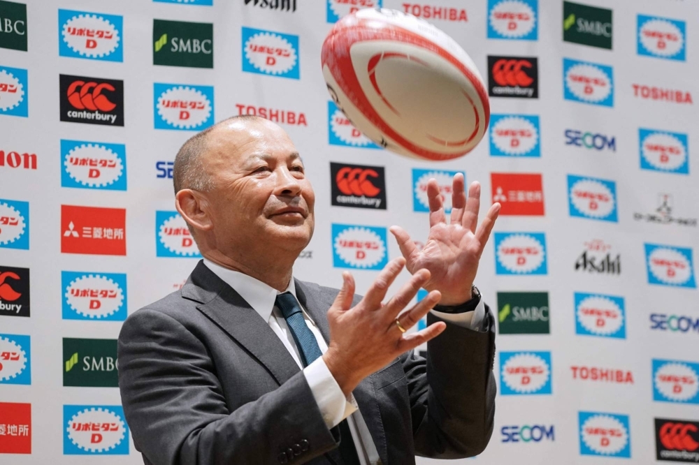 Eddie Jones at a news conference after being named as Japan rugby head coach in Tokyo on Thursday