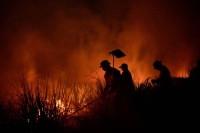 Firefighters tackle a fire in a field in San Buenaventura in the Bolivian Amazon in November. | REUTERS