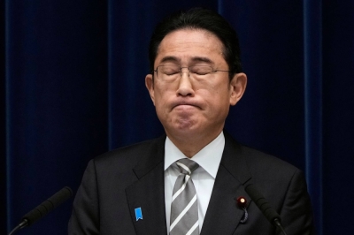 Prime Minister Fumio Kishida during a news conference at the Prime Minister's Office in Tokyo on Wednesday