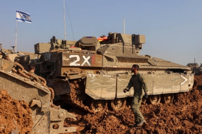 Israeli tanks near the border with the Gaza Strip on Friday