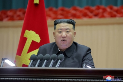 North Korean leader Kim Jong Un speaks during an event in Pyongyang in a photo released Dec. 5. 