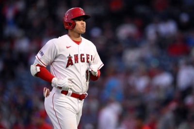 Los Angeles Angels' Shohei Ohtani during a game against the Cincinnati Reds at Angel Stadium in Anaheim, California, on Aug. 23.