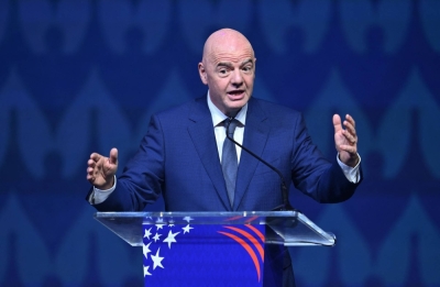 FIFA President Gianni Infantino speaks in Miami on Dec. 7. On Sunday, Infantino announced details of the 2025 Club World Cup and the 2024 Intercontinental Cup.