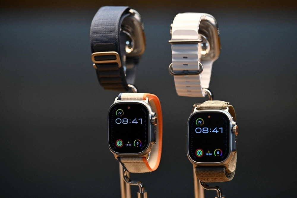 Apple Watch Ultra 2 devices displayed in Los Angeles. Apple said on Dec. 18 it will stop selling some of its smartwatch models in the United States while it fights a patent battle over technology for detecting blood oxygen levels.