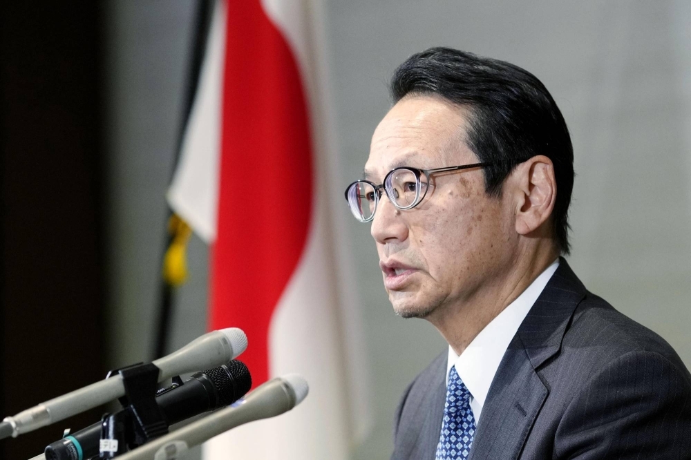 The new Japanese ambassador to China, Kenji Kanasugi, speaks during a news conference in Beijing on Tuesday after arriving at the Chinese capital earlier in the day.