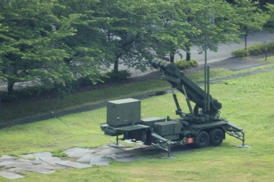 A PAC-3 surface-to-air guided missile at the Defense Ministry in Tokyo in June