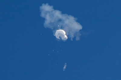 A suspected Chinese spy balloon is shot down off the coast of South Carolina on Feb. 4. Taiwan is on high alert for Chinese activities, both military and political, ahead of Jan. 13 elections, and such balloons factor into its defense plan.