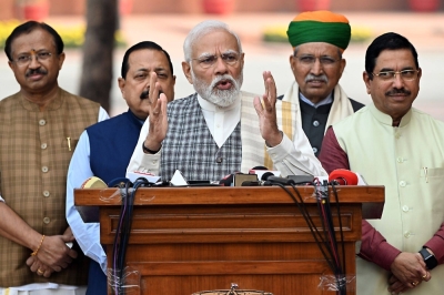 Narendra Modi, India's prime minister, speaks during a news conference ahead of the winter session of Parliament in New Delhi on Dec. 4. 