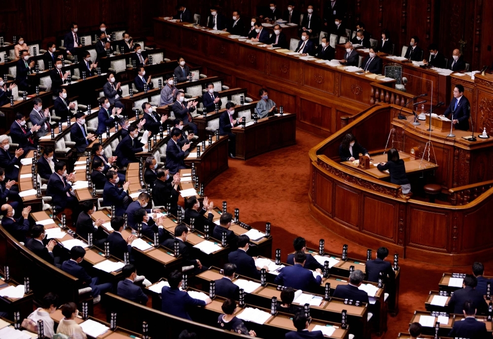 Prime Minister Fumio Kishida delivers a policy speech to the Lower House of parliament in Tokyo in January. 