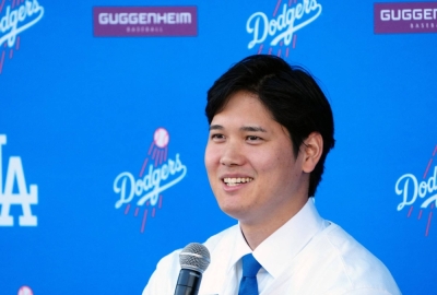 Shohei Ohtani is introduced at a news conference in Los Angeles on Dec. 14. 